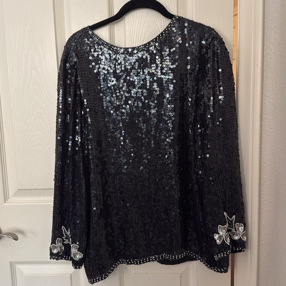 Black sequence jacket with silver sequence and pearl beading - Picture 2 of 4